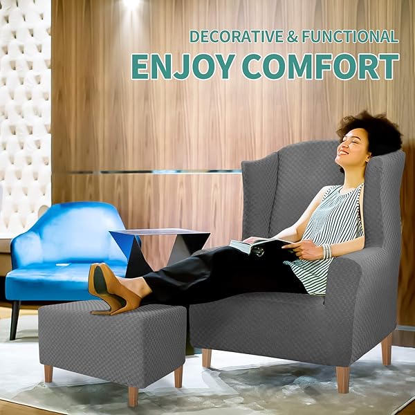 YEMYHOM YEMYHOM Light Gray Ottoman Cover High Stretch Jacquard Design Removable Slipcover for Folding Storage Footstool Rectangle Large - View 3 of 9