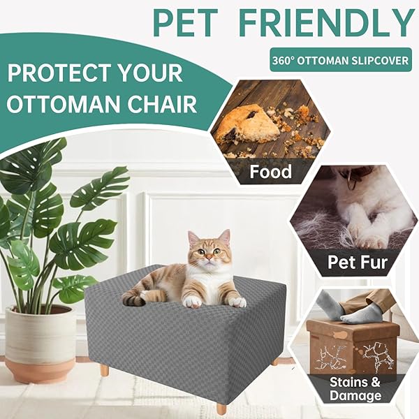 YEMYHOM YEMYHOM Light Gray Ottoman Cover High Stretch Jacquard Design Removable Slipcover for Folding Storage Footstool Rectangle Large - View 6 of 9