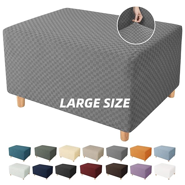YEMYHOM Light Gray Ottoman Cover High Stretch Jacquard Design Removable Slipcover for Folding Storage Footstool Rectangle Large