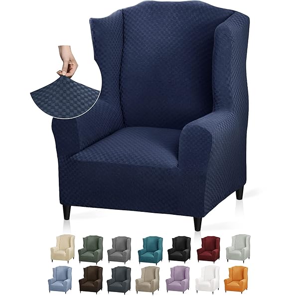 YEMYHOM YEMYHOM Stretch Wingback Chair Slipcover Jacquard Design Non Slip Furniture Protector for Living Room Navy