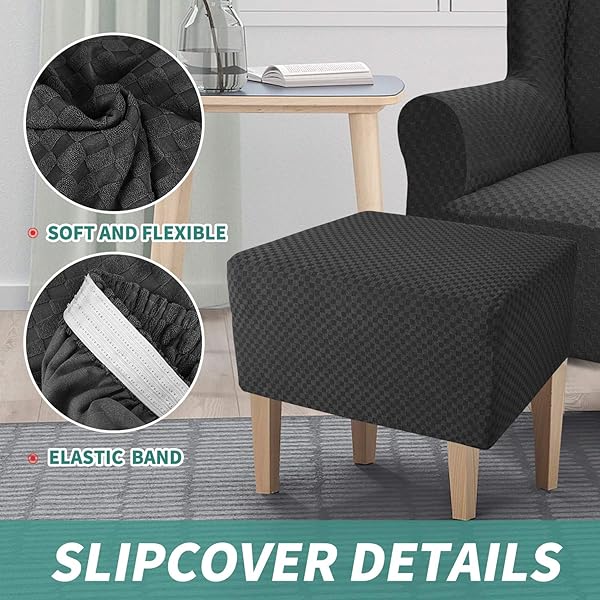 YEMYHOM YEMYHOM Black Ottoman Cover Jacquard Design High Stretch Removable Slipcover for Small Folding Storage Footstool - View 5 of 8