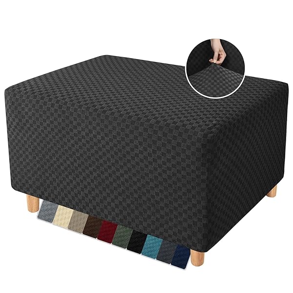 YEMYHOM YEMYHOM Black Ottoman Cover Jacquard Design High Stretch Removable Slipcover for Small Folding Storage Footstool - View 2 of 8