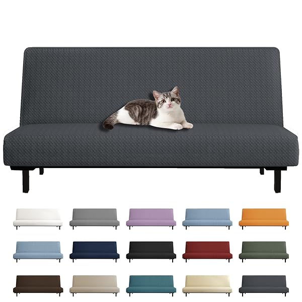 YEMYHOM YEMYHOM Futon Cover Jacquard Design High Stretch Armless Sofa Bed Slipcover Anti-Slip Furniture Protector Dark Gray