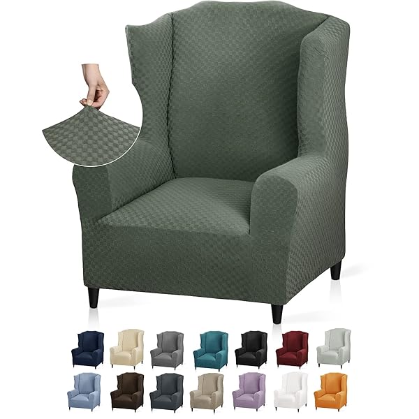 YEMYHOM YEMYHOM Stretch Wingback Chair Slipcover Jacquard Design Non Slip Furniture Protector Army Green for Living Room