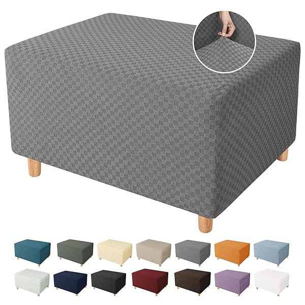 YEMYHOM Light Gray Ottoman Cover Jacquard Design High Stretch Removable Slipcover for Small Folding Storage Footstool