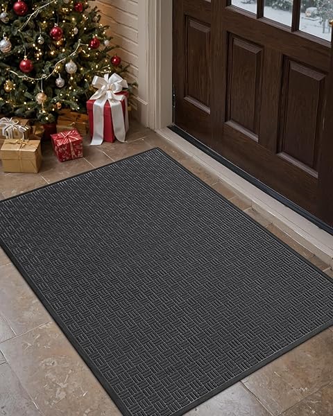 DEXI "DEXI Heavy Duty Rubber Doormat - All-Season, Fade Resistant, Low-Profile, Easy Clean, 24"x48", Maze Black for Outdoor Entrances"