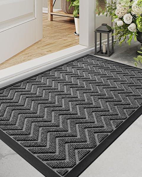 DEXI "DEXI Heavy Duty Door Mat 48"x24" - Stain & Fade Resistant, Non-Slip Indoor/Outdoor Chevron Mat in Dark Grey"