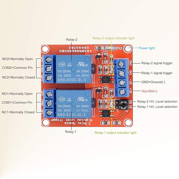 Valefod 2 Pack DC 5V Relay Module 2 Channel Relay Switch Optocoupler Isolation High Low Level Trigger - View 7 of 8