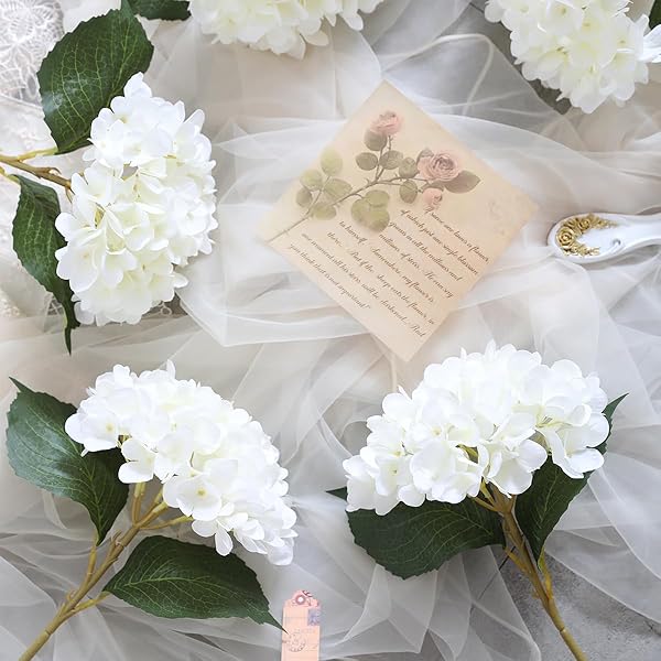 Tifuly Tifuly White Hydrangea Artificial Flowers 5 pcs Realistic Long Stem Fake Silk Bouquets for Wedding Party Home Office Decor - View 5 of 10
