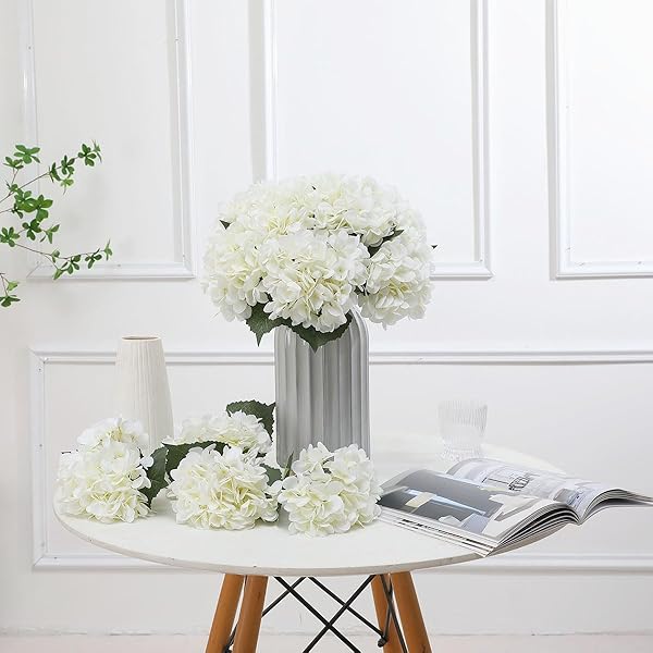 Tifuly Tifuly White Hydrangea Artificial Flowers 5 pcs Realistic Long Stem Fake Silk Bouquets for Wedding Party Home Office Decor - View 6 of 10