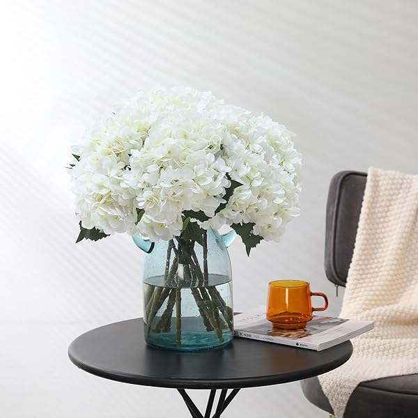 Tifuly Tifuly White Hydrangea Artificial Flowers 5 pcs Realistic Long Stem Fake Silk Bouquets for Wedding Party Home Office Decor - View 9 of 10