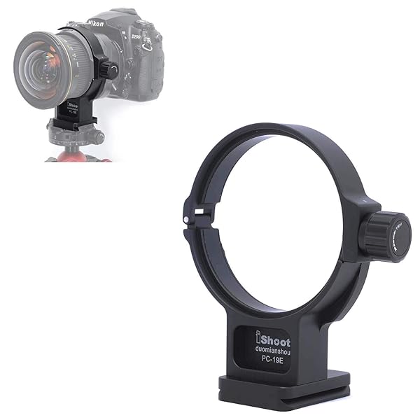 iShoot Lens Collar Support Bracket for Nikon PC NIKKOR 19mm f4E ED Tilt-Shift Lens with Arca-Swiss Quick Release Plate