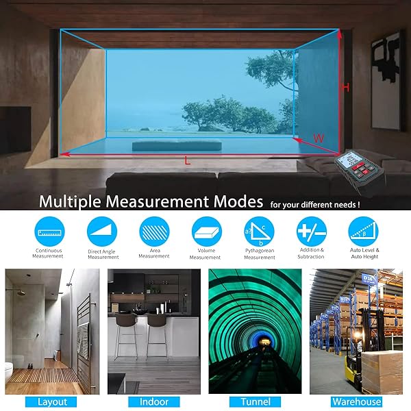 MiLESEEY MiLESEEY 229ft Digital Laser Measure Device with Electronic Angle Sensor and 2mm Accuracy for Area Volume and Pythagoras Measurements - View 7 of 9