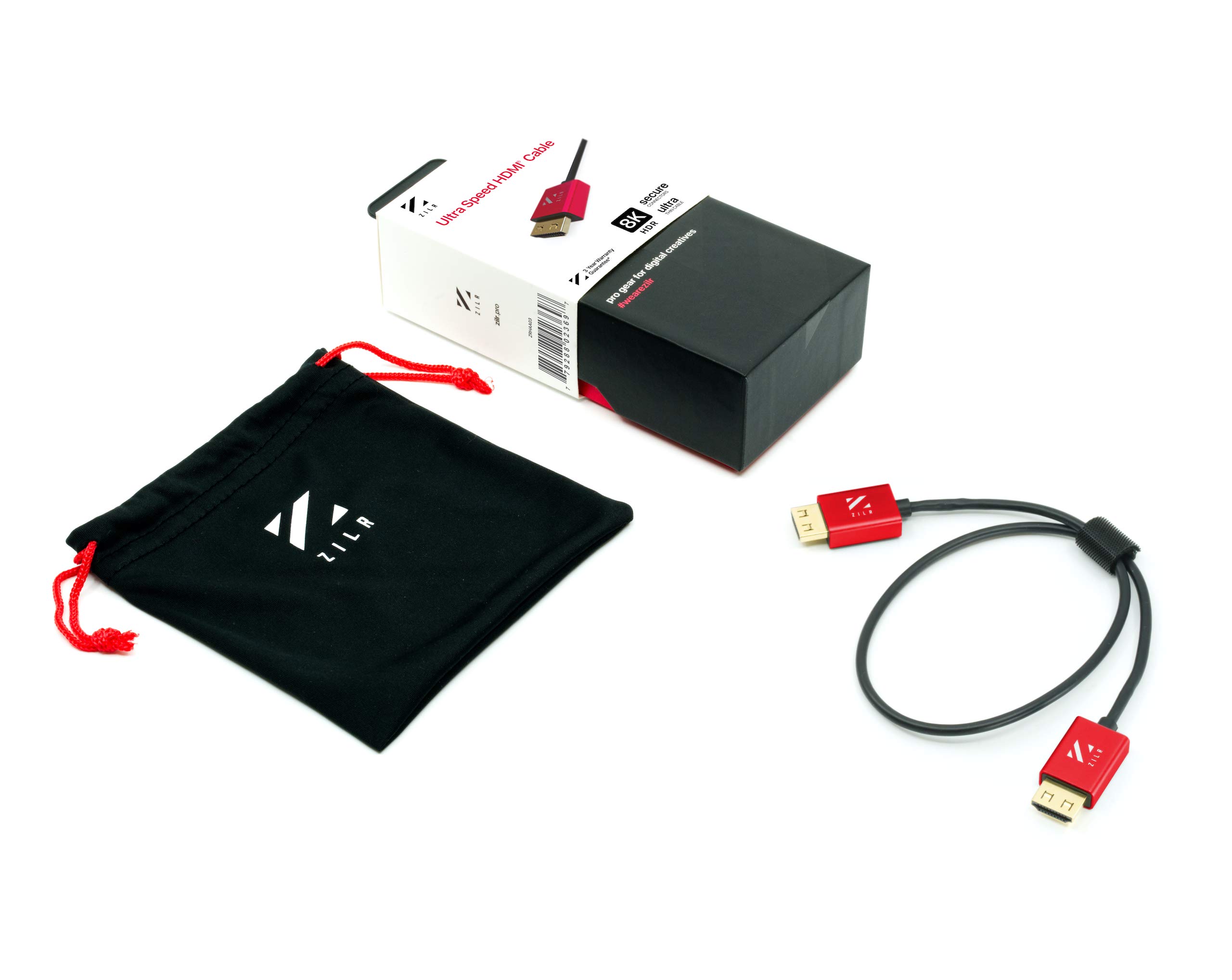 ZILR 8K Ultra Speed HDMI 2.1 Cable 45cm Type A to Type A Secure Locking 8K60 4K120 48Gbps HDR10 Ethernet Support