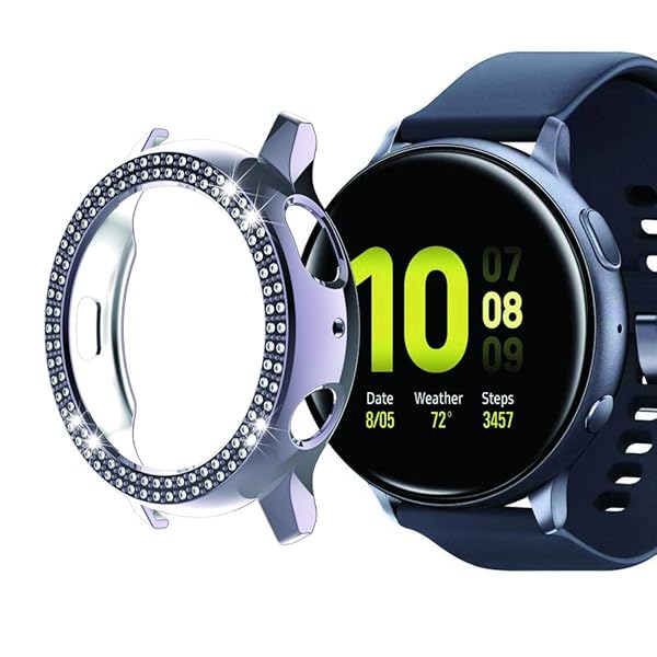 Yrzper Galaxy Watch Active 2 Bumper Case Double Row Diamond PC Plating Glitter Frame Hard Protective Shell Cover Gray 40mm 44mm - View 5 of 10