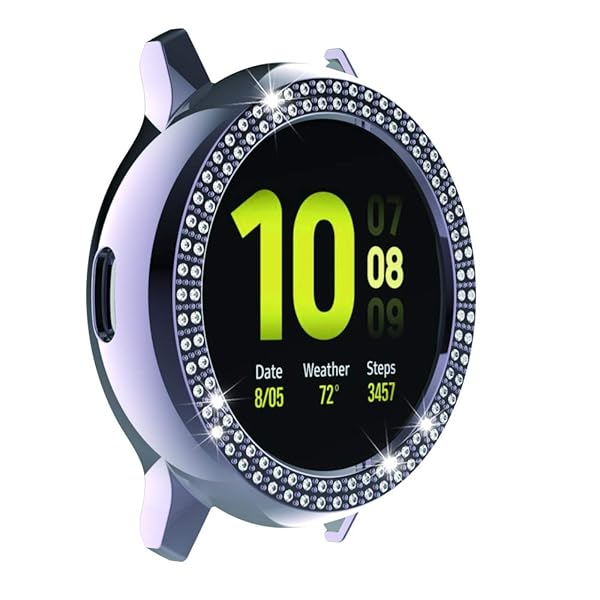 Yrzper Galaxy Watch Active 2 Bumper Case Double Row Diamond PC Plating Glitter Frame Hard Protective Shell Cover Gray 40mm 44mm - View 6 of 10