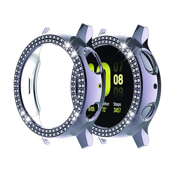 Galaxy Watch Active 2 Bumper Case Double Row Diamond PC Plating Glitter Frame Hard Protective Shell Cover Gray 40mm 44mm