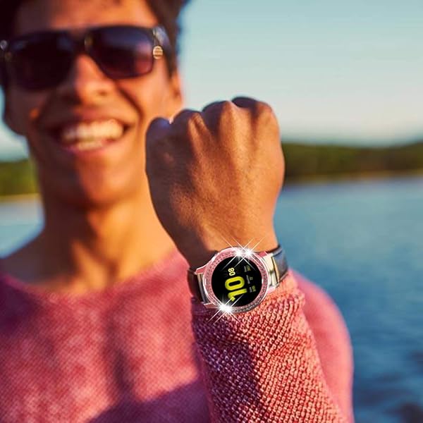 Yrzper Galaxy Watch Active 2 Bumper Case Double Row Diamond Glitter Frame Hard Shell Cover Pink 40mm 44mm - View 3 of 10