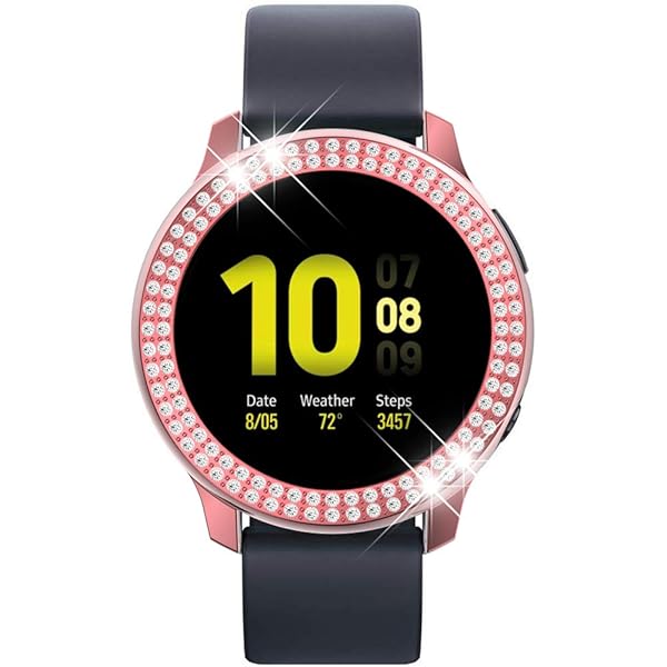 Yrzper Galaxy Watch Active 2 Bumper Case Double Row Diamond Glitter Frame Hard Shell Cover Pink 40mm 44mm - View 4 of 10