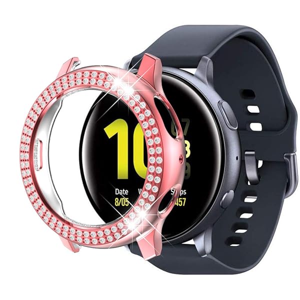 Yrzper Galaxy Watch Active 2 Bumper Case Double Row Diamond Glitter Frame Hard Shell Cover Pink 40mm 44mm - View 5 of 10