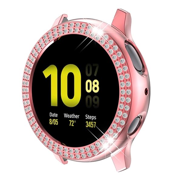 Yrzper Galaxy Watch Active 2 Bumper Case Double Row Diamond Glitter Frame Hard Shell Cover Pink 40mm 44mm - View 7 of 10
