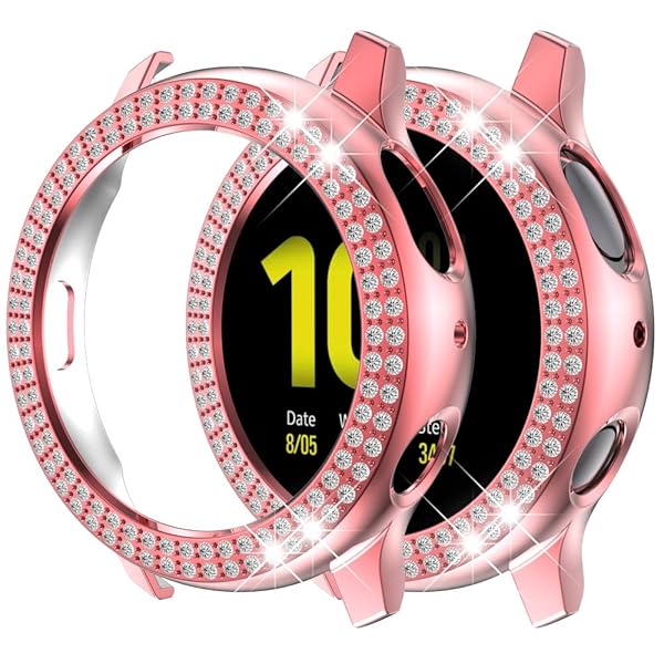 Galaxy Watch Active 2 Bumper Case Double Row Diamond Glitter Frame Hard Shell Cover Pink 40mm 44mm