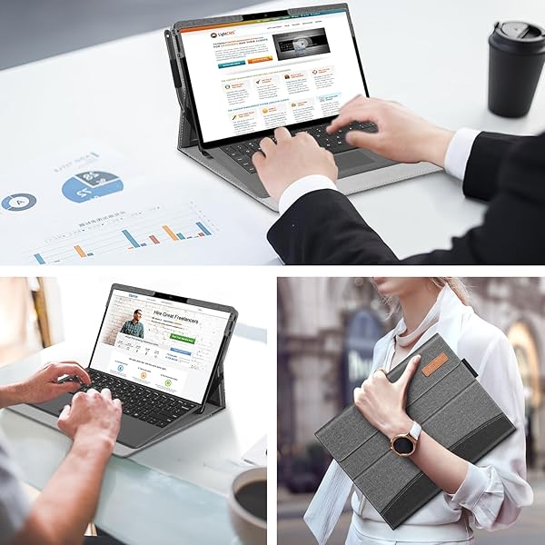 FINTIE Fintie Case for Microsoft Surface Pro X 2020 2019 Multiple Angle Viewing Portfolio Business Cover with Pocket for 13 Inch Surface Pro X Gray - View 10 of 10