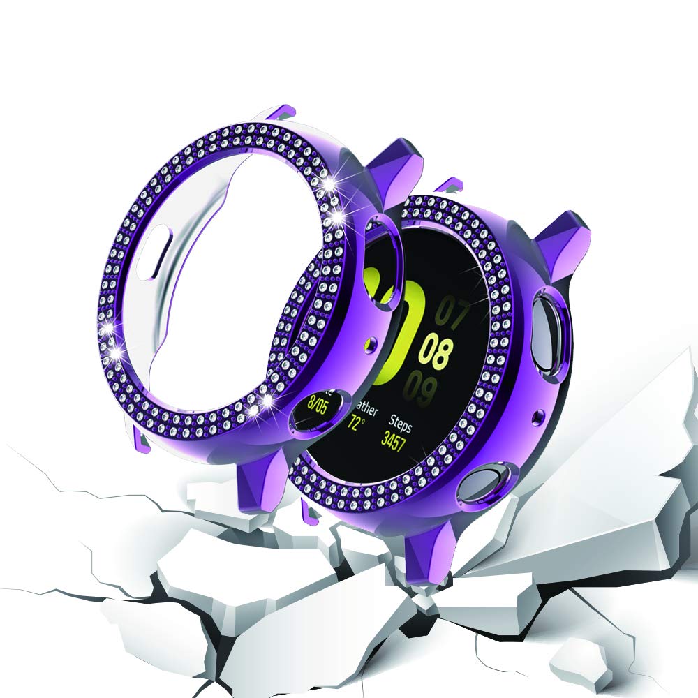 Galaxy Watch Active 2 Bumper Case Double Row Diamond PC Plating Shiny Glitter Frame Hard Protective Shell Cover 40mm 44mm Color 1 - View 3 of 9