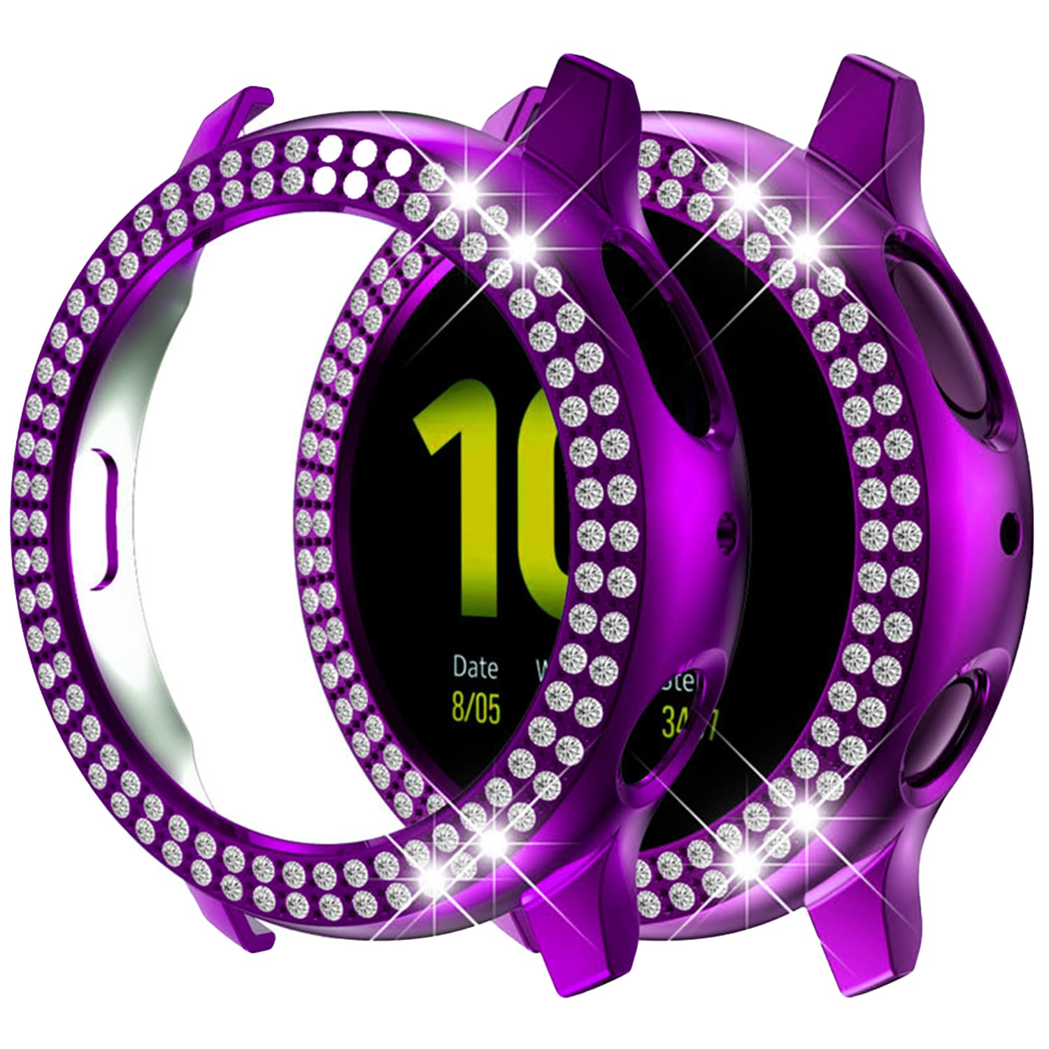 Galaxy Watch Active 2 Bumper Case Double Row Diamond PC Plating Shiny Glitter Frame Hard Protective Shell Cover 40mm 44mm Color 1