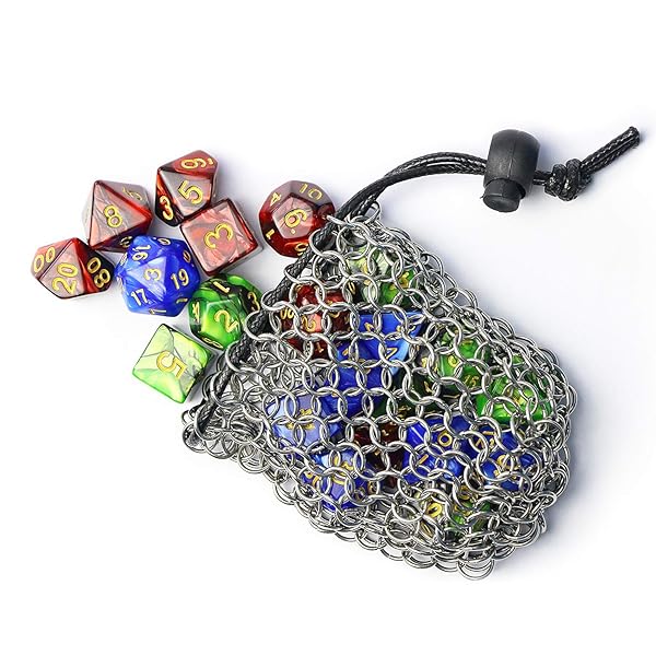 YOUSHARES YOUSHARES Drawstring Game Dice Bag Stainless Steel Chainmail DND Pouch for Metal Polyhedral Dice Set - View 3 of 7