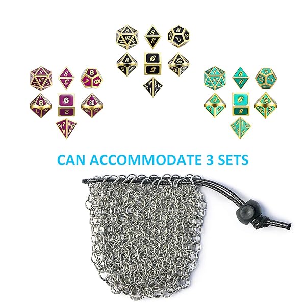 YOUSHARES YOUSHARES Drawstring Game Dice Bag Stainless Steel Chainmail DND Pouch for Metal Polyhedral Dice Set - View 4 of 7