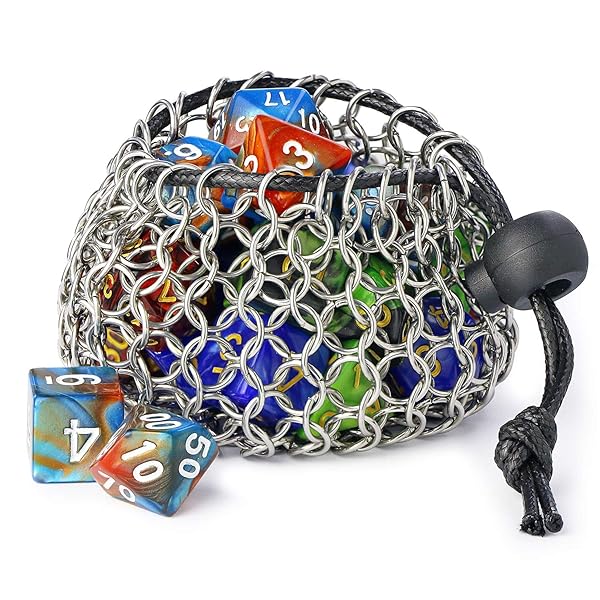 YOUSHARES YOUSHARES Drawstring Game Dice Bag Stainless Steel Chainmail DND Pouch for Metal Polyhedral Dice Set - View 2 of 7