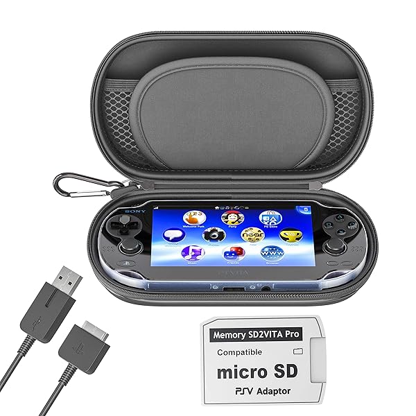 Skywin Kit for PSVita Case Charging Cable and Micro SD Adapter Compatible with PS Vita 1000 2000 HENkaku System