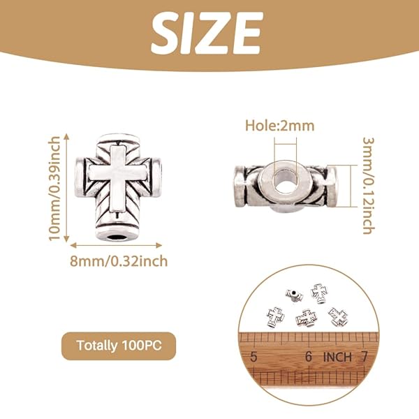 Craftdady Craftdady 100Pcs Antique Silver Tiny Cross Spacer Beads 10x8mm for Jewelry Making Tibetan Metal Crucifix Charm Beads Hole 2mm - View 4 of 8