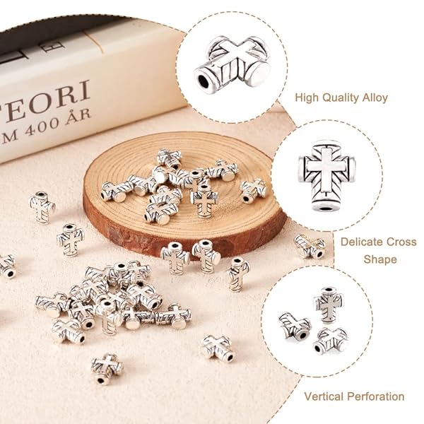 Craftdady Craftdady 100Pcs Antique Silver Tiny Cross Spacer Beads 10x8mm for Jewelry Making Tibetan Metal Crucifix Charm Beads Hole 2mm - View 5 of 8