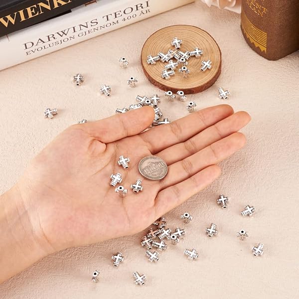 Craftdady Craftdady 100Pcs Antique Silver Tiny Cross Spacer Beads 10x8mm for Jewelry Making Tibetan Metal Crucifix Charm Beads Hole 2mm - View 6 of 8