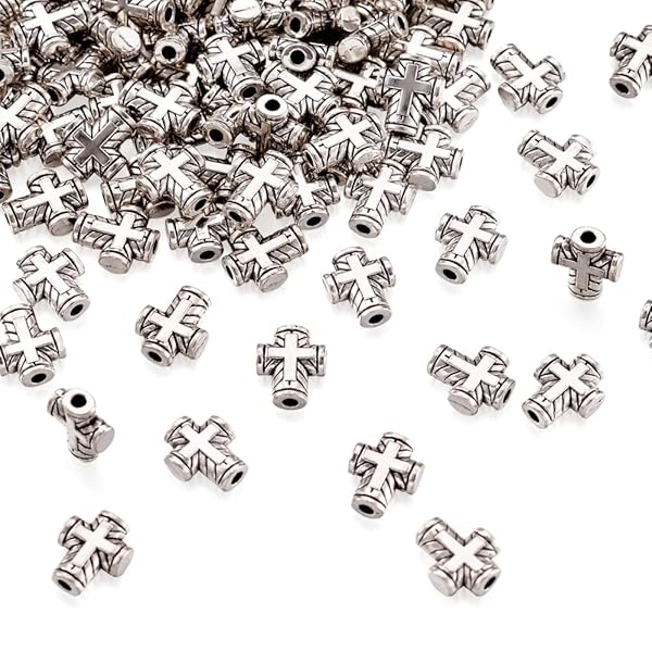 Craftdady 100Pcs Antique Silver Tiny Cross Spacer Beads 10x8mm for Jewelry Making Tibetan Metal Crucifix Charm Beads Hole 2mm