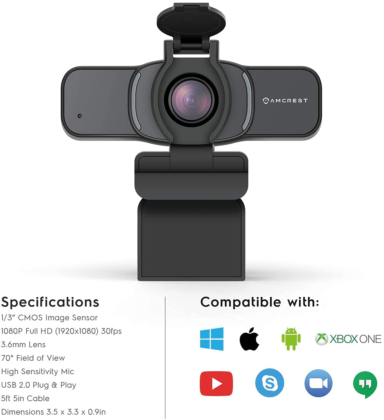 Amcrest Amcrest 1080P Webcam with Microphone and Privacy Cover for PC Desktop and Laptop HD Streaming Wide Angle Lens and Large Sensor - View 6 of 7