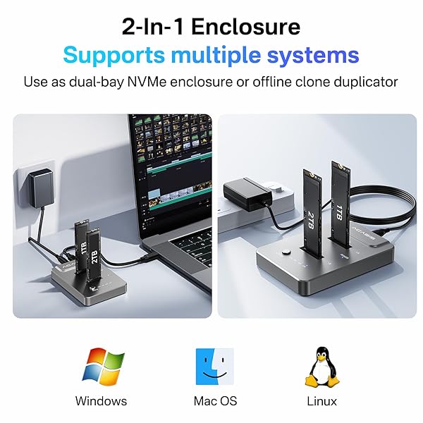 FREEGENE ACASIS NVMe M.2 Duplicator: Dual-Bay Offline Clone USB-C Dock for M2 SSDs - Fast & Efficient Data Transfer - View 8 of 10