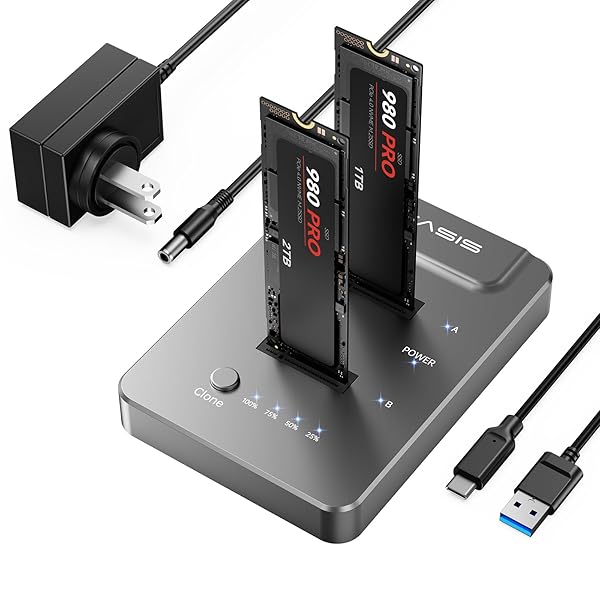 FREEGENE ACASIS NVMe M.2 Duplicator: Dual-Bay Offline Clone USB-C Dock for M2 SSDs - Fast & Efficient Data Transfer - View 2 of 10