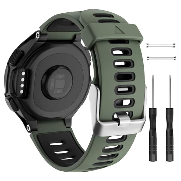ISABAKE ISABAKE Soft Silicone Watch Band for Garmin Forerunner 735XT/230/220/235/620/630 & Approach S20/S5/S6 - Army Green Replacement Strap - View 3 of 9