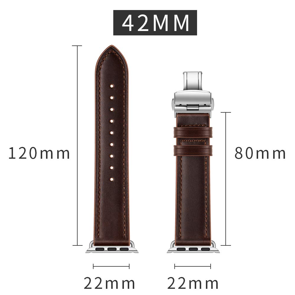 AISPORTS AISPORTS Leather Sport Wristband for Apple Watch 49mm 46mm 45mm 44mm 42mm with Metal Butterfly Buckle Replacement Band - View 5 of 9