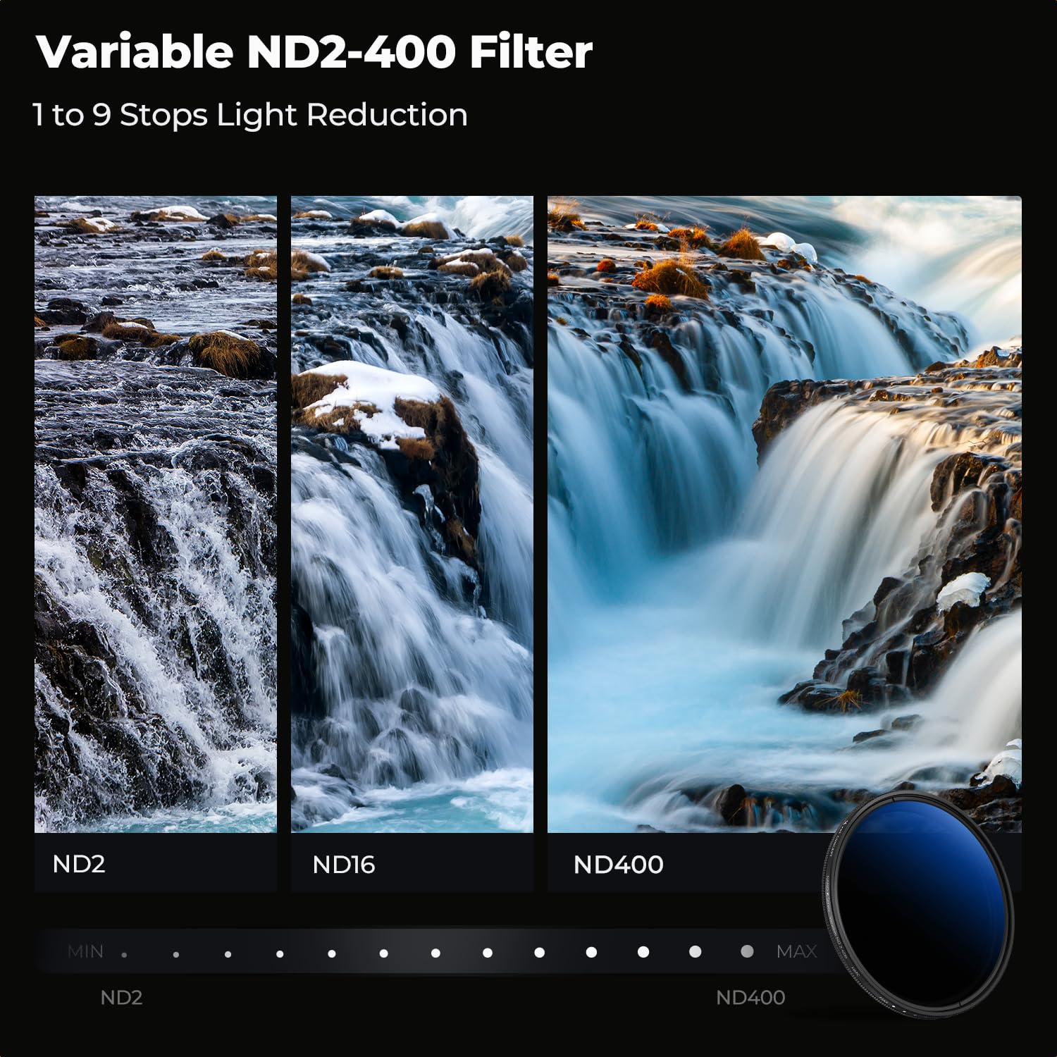 K&F CONCEPT KF Concept 67mm Variable ND Lens Filter ND2 to ND400 Adjustable Ultra Slim Multi Layer Coatings for Camera Lens - View 3 of 7