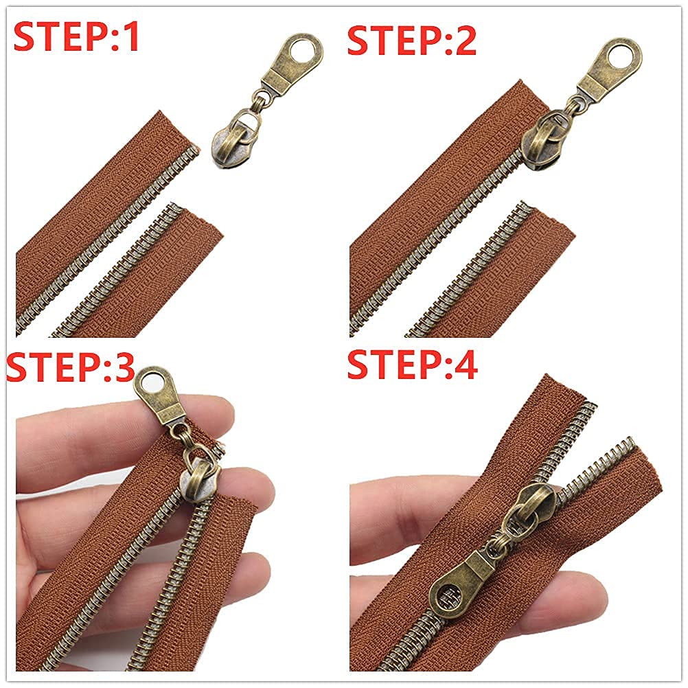 MebuZip Buy MebuZip #5 Antique Brass Nylon Coil Zippers - 10 Yards with 25 Pulls for DIY Sewing & Craft Projects (Brown) - View 5 of 6