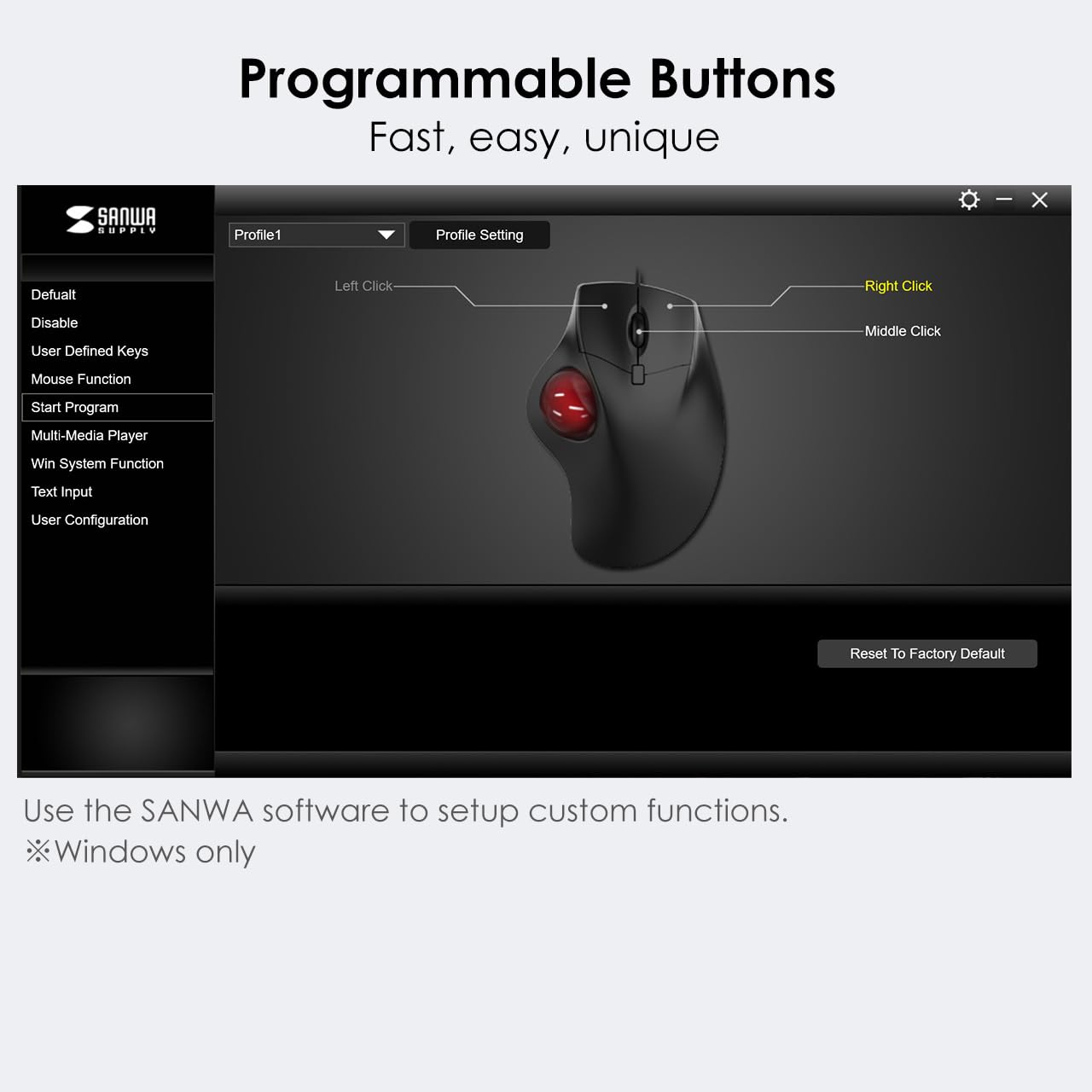 SANWA SANWA Bluetooth Wireless Ergonomic Trackball Mouse with Programmable Silent Buttons and 40mm Trackball for MacBook and Windows - View 5 of 9