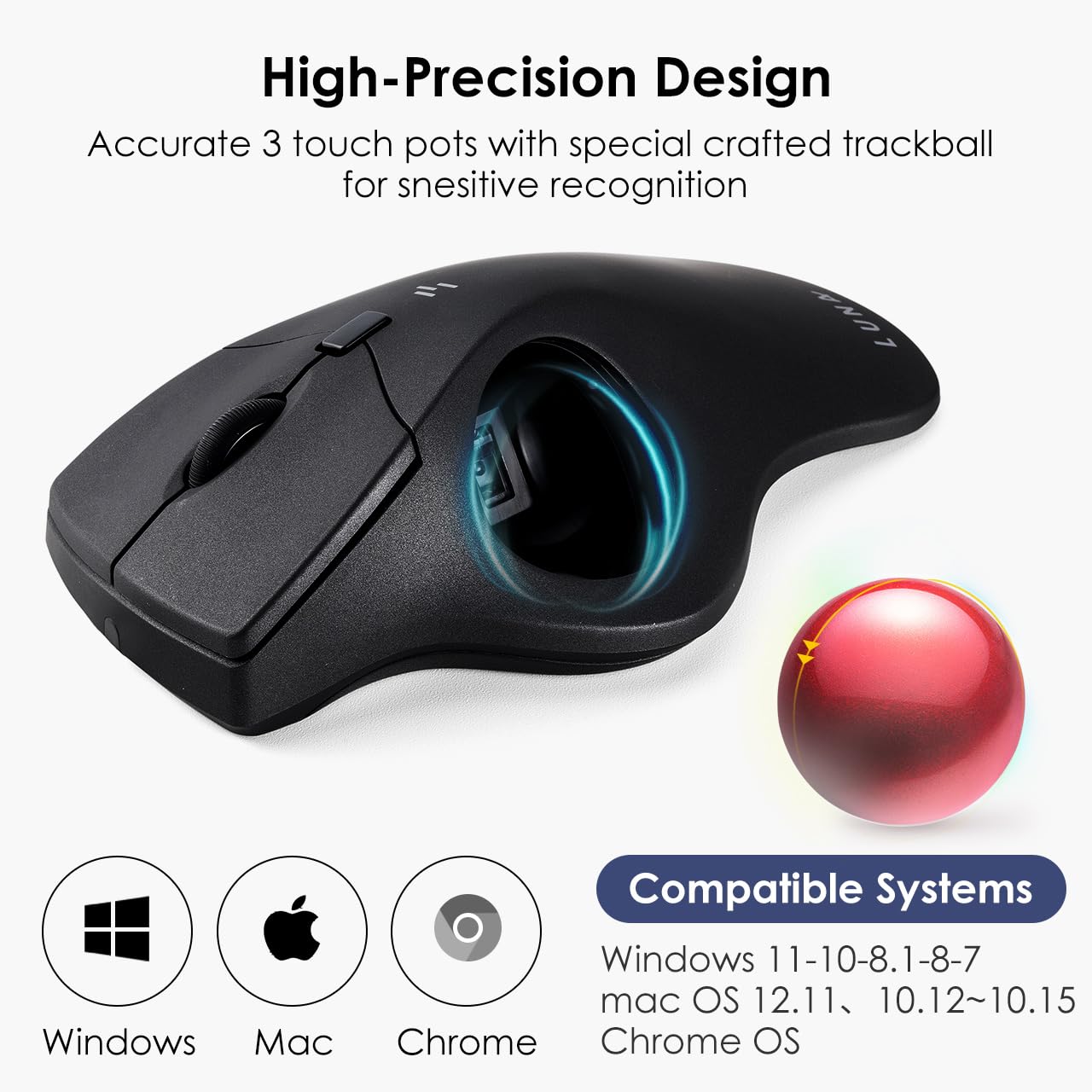 SANWA SANWA Bluetooth Wireless Ergonomic Trackball Mouse with Programmable Silent Buttons and 40mm Trackball for MacBook and Windows - View 7 of 9