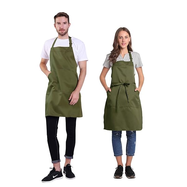 BIGHAS BIGHAS Adjustable Bib Apron with Pocket Extra Long Ties for Men and Women in Bronze Green Ideal for Cooking Baking and Kitchen Use - View 3 of 8