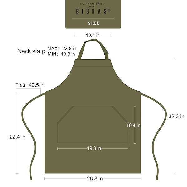 BIGHAS BIGHAS Adjustable Bib Apron with Pocket Extra Long Ties for Men and Women in Bronze Green Ideal for Cooking Baking and Kitchen Use - View 7 of 8