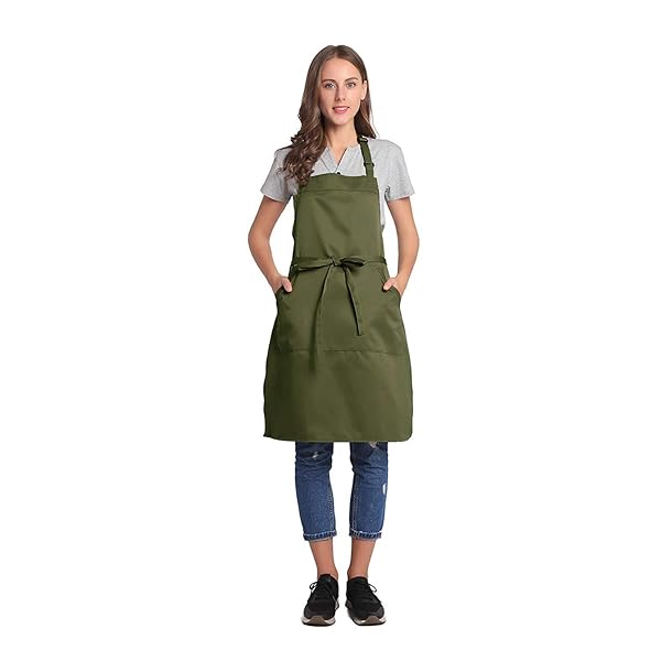 BIGHAS BIGHAS Adjustable Bib Apron with Pocket Extra Long Ties for Men and Women in Bronze Green Ideal for Cooking Baking and Kitchen Use - View 2 of 8