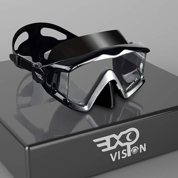 EXP VISION Adult Pano 3 Window Scuba Diving Mask - Anti-Fog, No Leakage, Tempered Glass Snorkel Gear for Snorkeling & Freediving (Black)